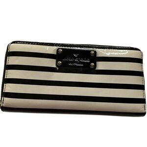 Kate Spade Black and Cream Striped Patent Leather Wallet